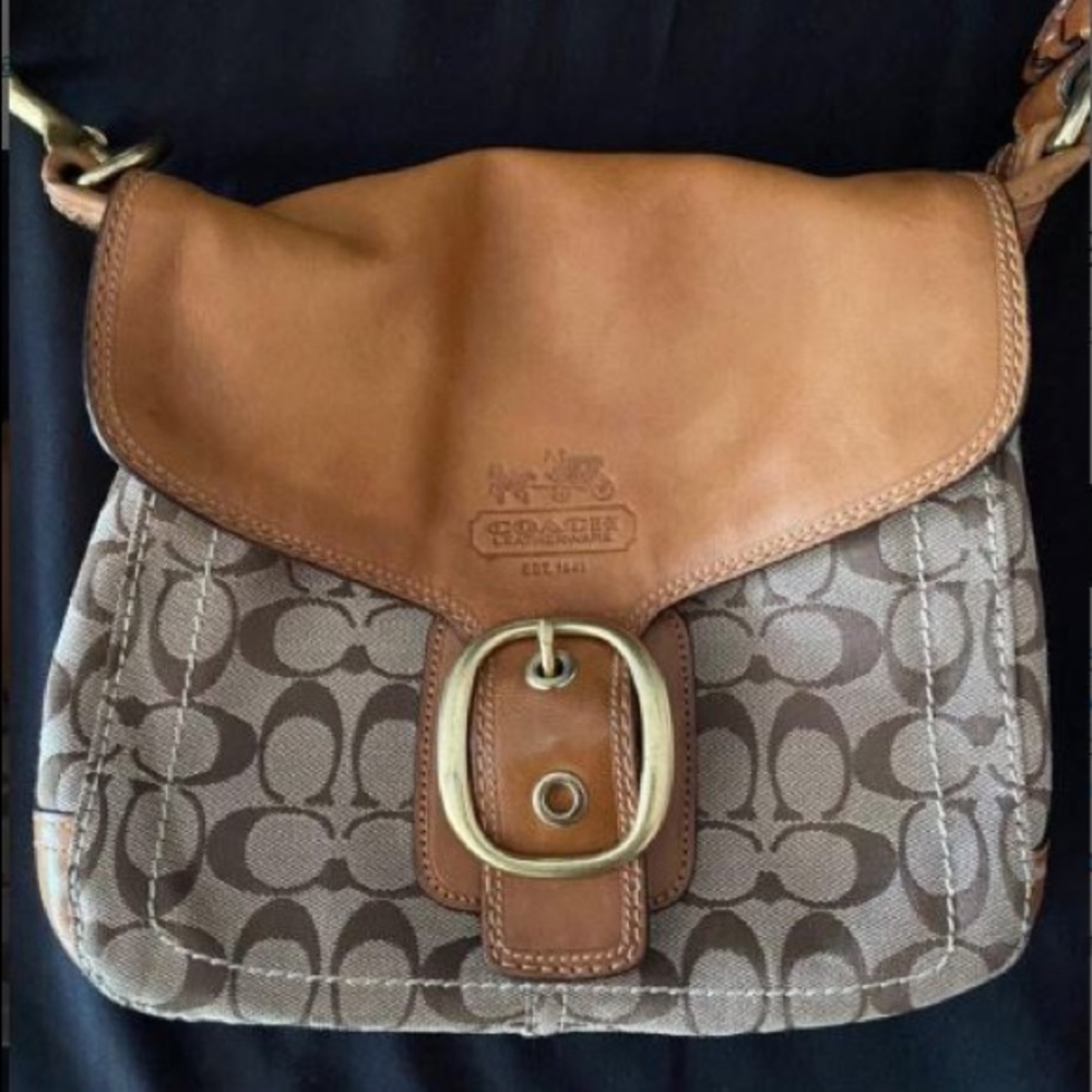 Coach Tan Leather Braided Shoulder Bag